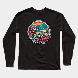 Orchid Flower Bloom Blossom Retro Vintage Long Sleeve T-Shirt